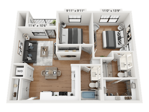 this is a 3d floor plan of a 554 square foot 1 bedroom apartment at the
